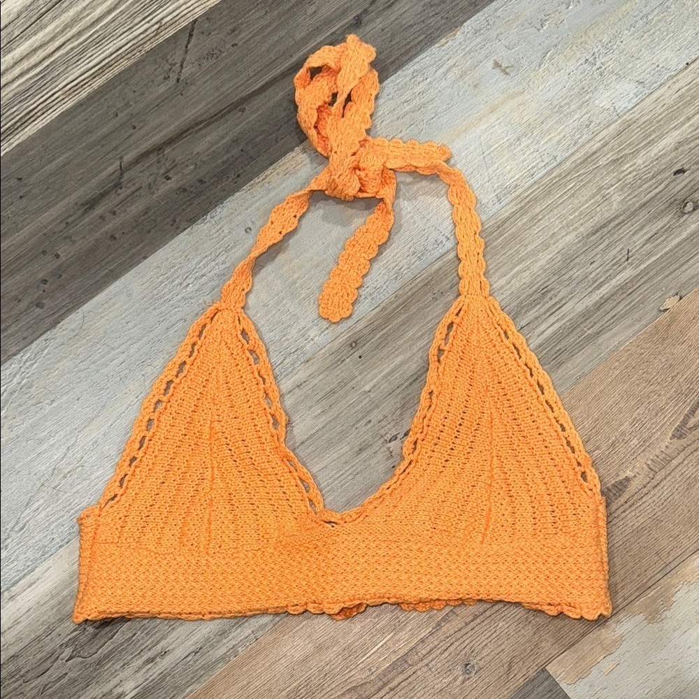 American Eagle Outfitters Orange Crochet Crop Top - Picture 2 of 4